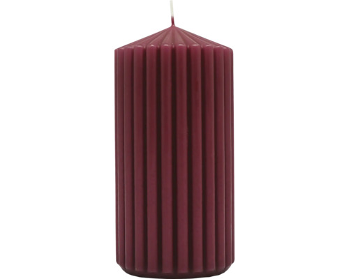 Bougie pilier Ø 6 cm h 12 cm rainures bordeaux Bougie pilier côtelée