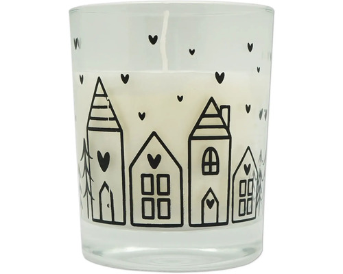 Photophore en verre Ø 7 cm h 8,6 cm maisons blanc Bougie en verre avec motif de maison