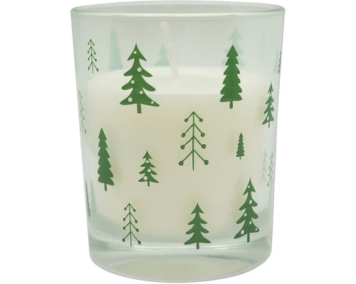 Photophore en verre Ø 7 cm h 8,6 cm sapins blanc Bougie en verre avec motif sapin