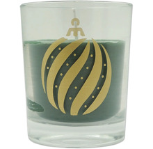 Photophore en verre avec bougie et motif décoratif