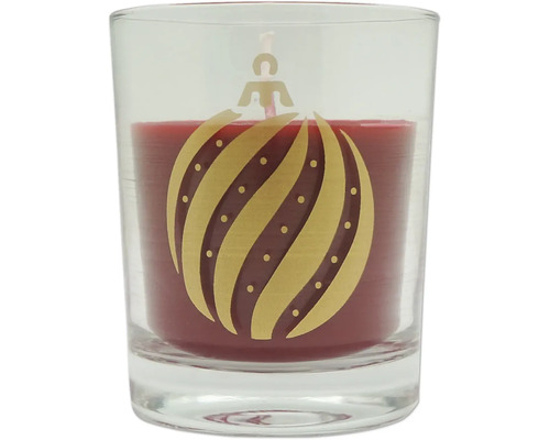 Photophore en verre Ø 7 cm h 8,6 cm Boule pour sapin rouge Photophore avec cire rouge et motif de boule de Noël