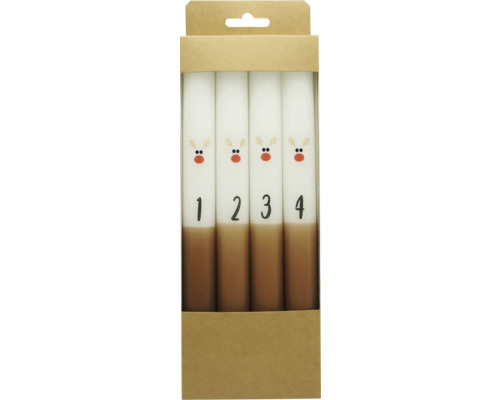 Adventskerzen Ø 2,2 cm H 25 cm Rentiere weiß 4 Stk. Vier Adventskerzen mit Zahlen in einer Verpackung