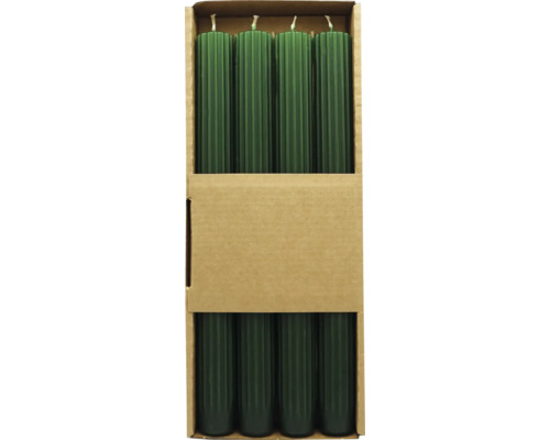 Stabkerze Ø 2,2 cm H 25 cm Rillen waldgrün 4 Stk. Verpackung mit geriffelten Kerzen