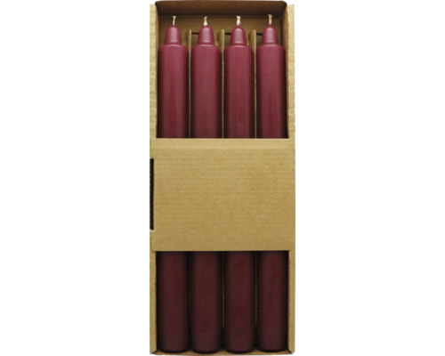 Stabkerze Ø 2,2 cm H 25 cm bordeaux 4 Stk. Verpackung mit acht Stumpenkerzen