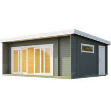 Abri de jardin avec porte coulissante, fenêtre et mur en bois