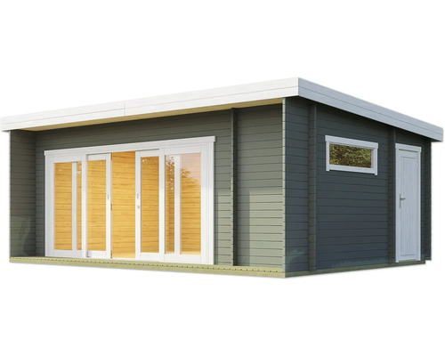 Abri de jardin avec porte coulissante, fenêtre et mur en bois