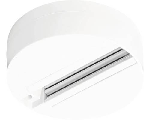 Weiße runde Deckenleuchte mit Schienenstrahler