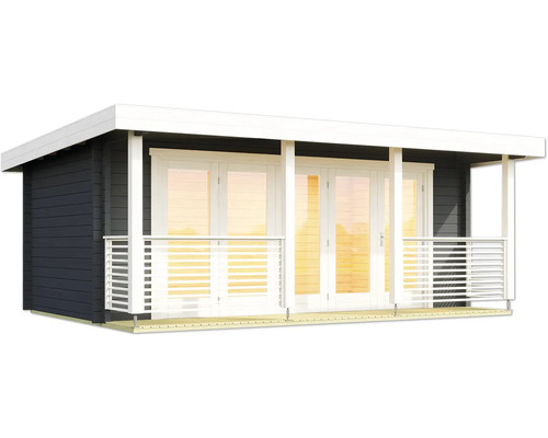 Abri de jardin moderne avec terrasse couverte et porte double