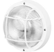 Runde, weisse Aussenleuchte mit Schutzgitter