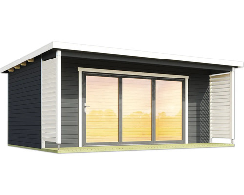 Abri de jardin avec porte coulissante et revêtement en bois