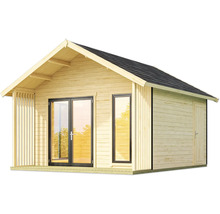 Maison de jardin en bois avec fenêtres et portes