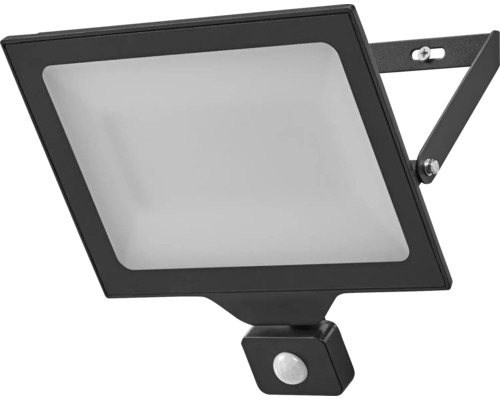 Schwarzer LED-Strahler mit Bewegungsmelder zur Aussenmontage