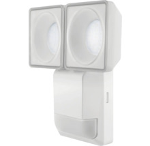 Weisse Aussenleuchte mit zwei Strahlern und Bewegungsmelder