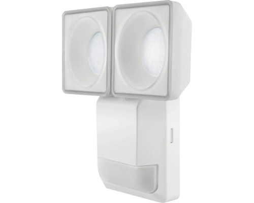 Weisse Aussenleuchte mit zwei Strahlern und Bewegungsmelder