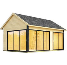 Maison de jardin en bois avec portes coulissantes et toit à deux pans