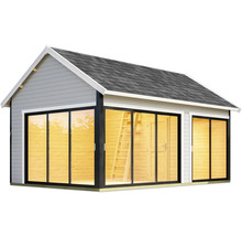 Abri de jardin avec portes coulissantes et toit à deux pans