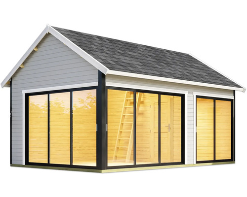 Abri de jardin avec portes coulissantes et toit à deux pans