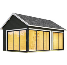 Abri de jardin avec portes coulissantes et toit à deux pentes