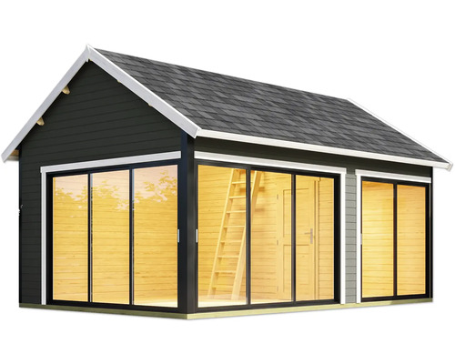 Abri de jardin avec portes coulissantes et toit à deux pentes