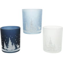 Photophores en verre avec motifs hivernaux