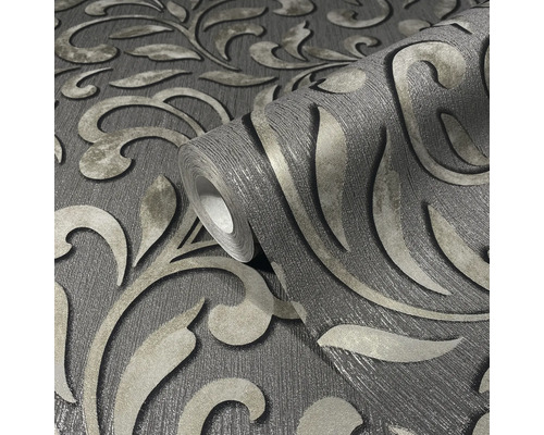 Rouleau de papier peint gris à motif floral