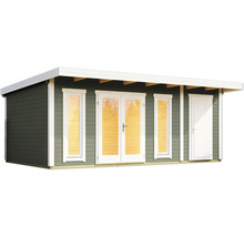 Maison de jardin en bois avec fenêtres et porte double