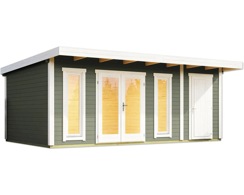 Maison de jardin en bois avec fenêtres et porte double