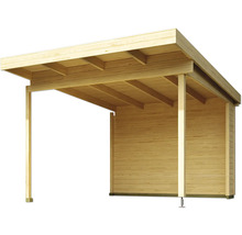 Carport en bois avec toit plat et éléments muraux