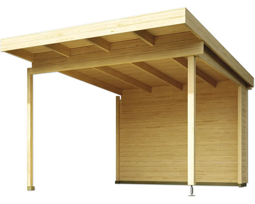 Rallonge de toit Outdoor Life pour abri de jardin Sicily 310 x 440 cm naturel Carport en bois avec toit plat et éléments muraux