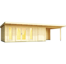 Abri de jardin en bois avec double porte et auvent