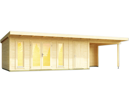 Abri de jardin en bois avec double porte et auvent