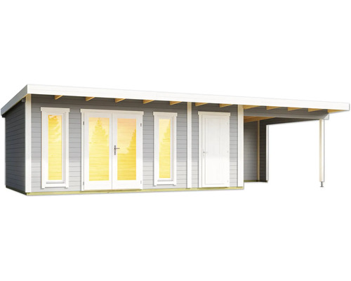 Abri de jardin en bois avec espace couvert