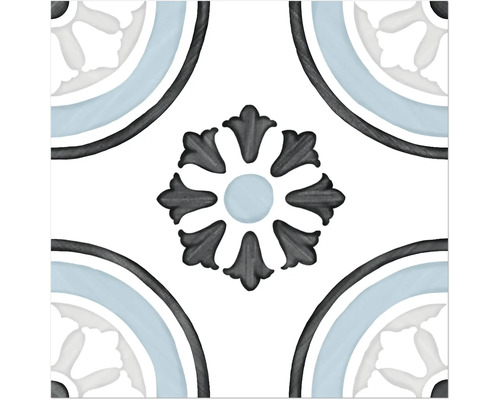 Carrelage sol et mur en grès cérame fin Tanger blue Dahlia 12,3 cm x 12,3 cm x 0,87 cm Carreaux décoratifs à motif floral