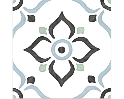 Carrelage sol et mur en grès cérame fin Tanger blue Garden 12,3 cm x 12,3 cm x 0,87 cm Motif de carreaux avec motif floral