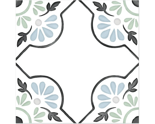 Carrelage sol et mur en grès cérame fin Tanger blue Petals 12,3 cm x 12,3 cm x 0,87 cm Carreau décoratif avec motif floral pour la conception de murs et de sols
