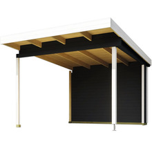 Carport en bois avec toit plat et revêtement en bois