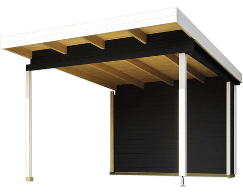 Carport en bois avec toit plat et revêtement en bois