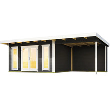 Abri de jardin en bois avec double porte et auvent