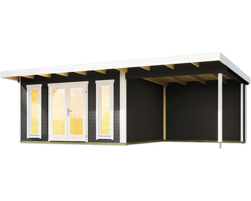 Abri de jardin en bois avec double porte et auvent