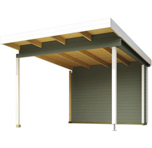 Abri couvert en bois avec poutres claires