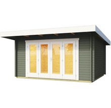 Abri de jardin avec portes battantes et auvent