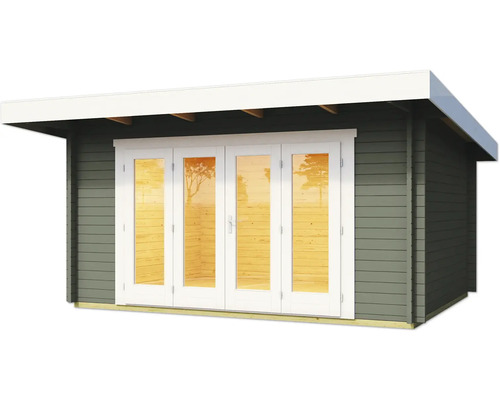 Abri de jardin avec portes battantes et auvent