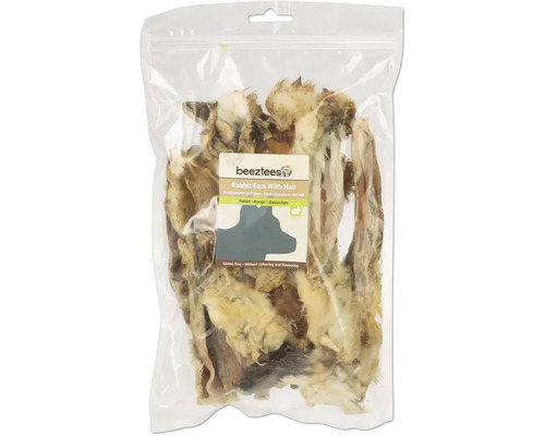 Beutel mit Kaninchenohren mit Fell als Hundesnack