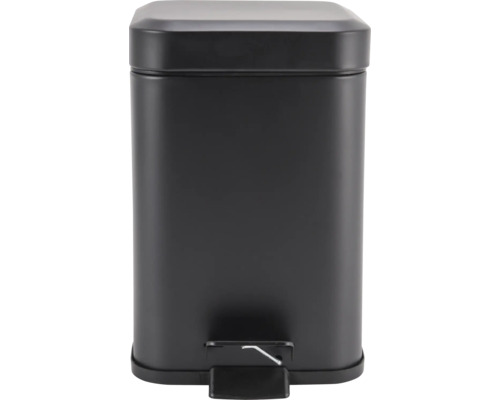 Poubelle à pédale noire en métal avec couvercle rectangulaire