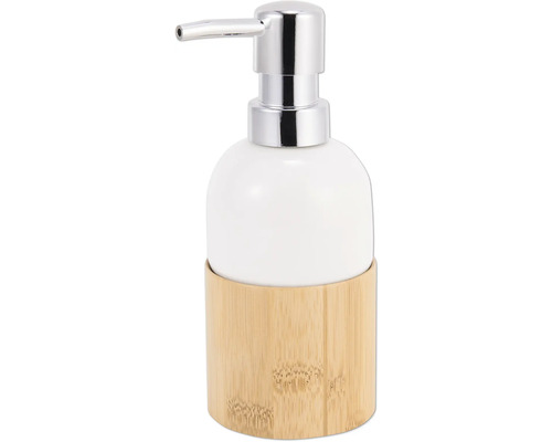 Seifenspender mit Bambusbasis und verchromtem Pumpkopf