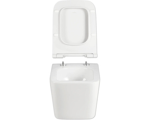 WC suspendu à fond creux avec bride ouverte et siège de WC