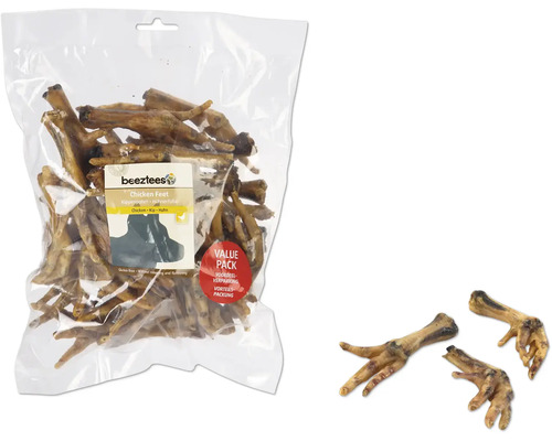 Pieds de poulet Beetztees dans un emballage transparent