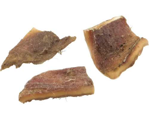 Drei Stücke getrocknete Rinderkopfhaut für Hunde