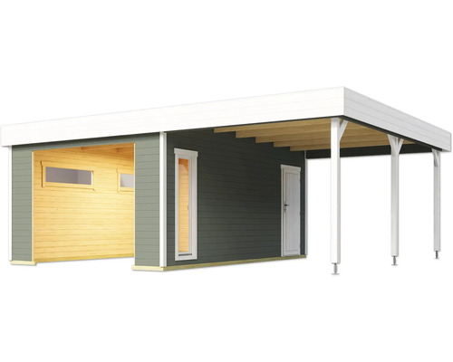 Holzgartenhaus mit Überdachung und Tür