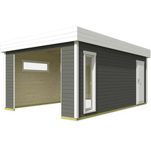 Holzgarage mit Fenster und Tür